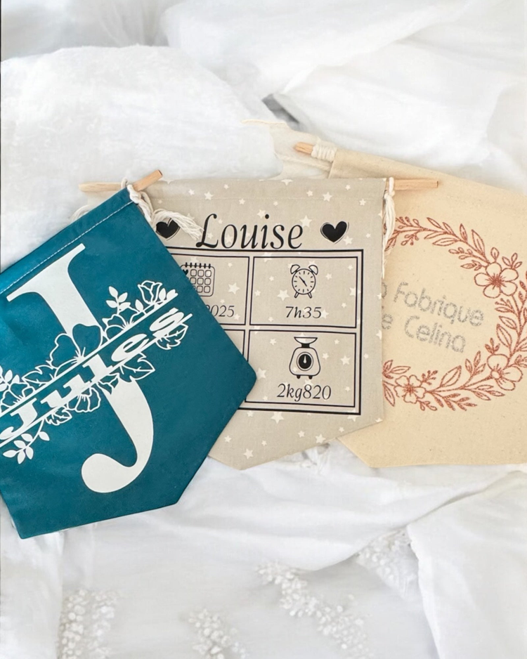 Bannière personnalisée pour chambre de bébé - Naissance, prénom ou message.