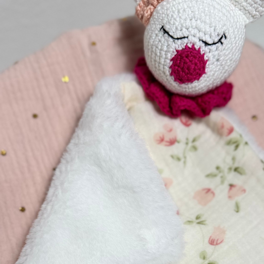 Doudou lange fleuri à personnaliser - Cadeau de naissance unique