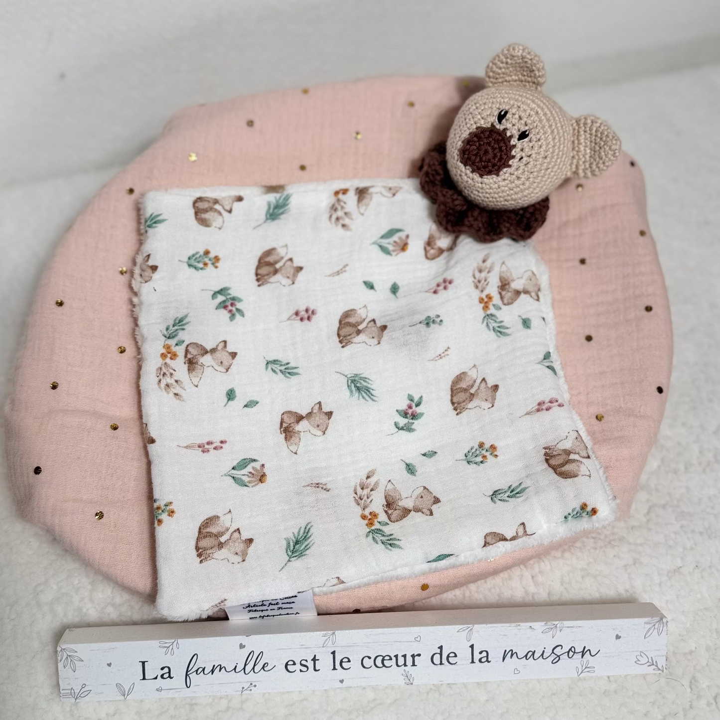 Doudou lange motif renard à personnaliser