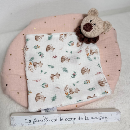 Doudou lange motif renard à personnaliser