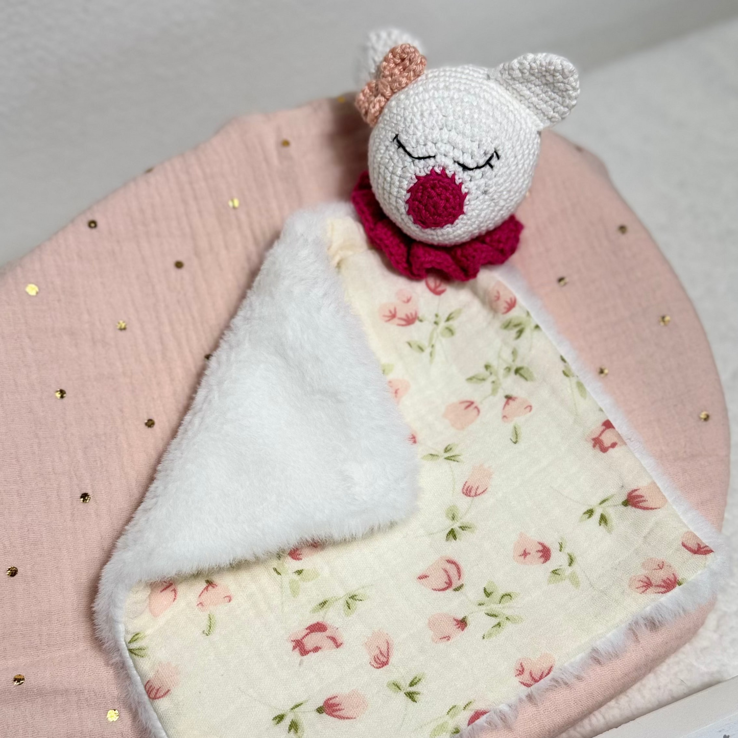 Doudou lange fleuri à personnaliser - Cadeau de naissance unique