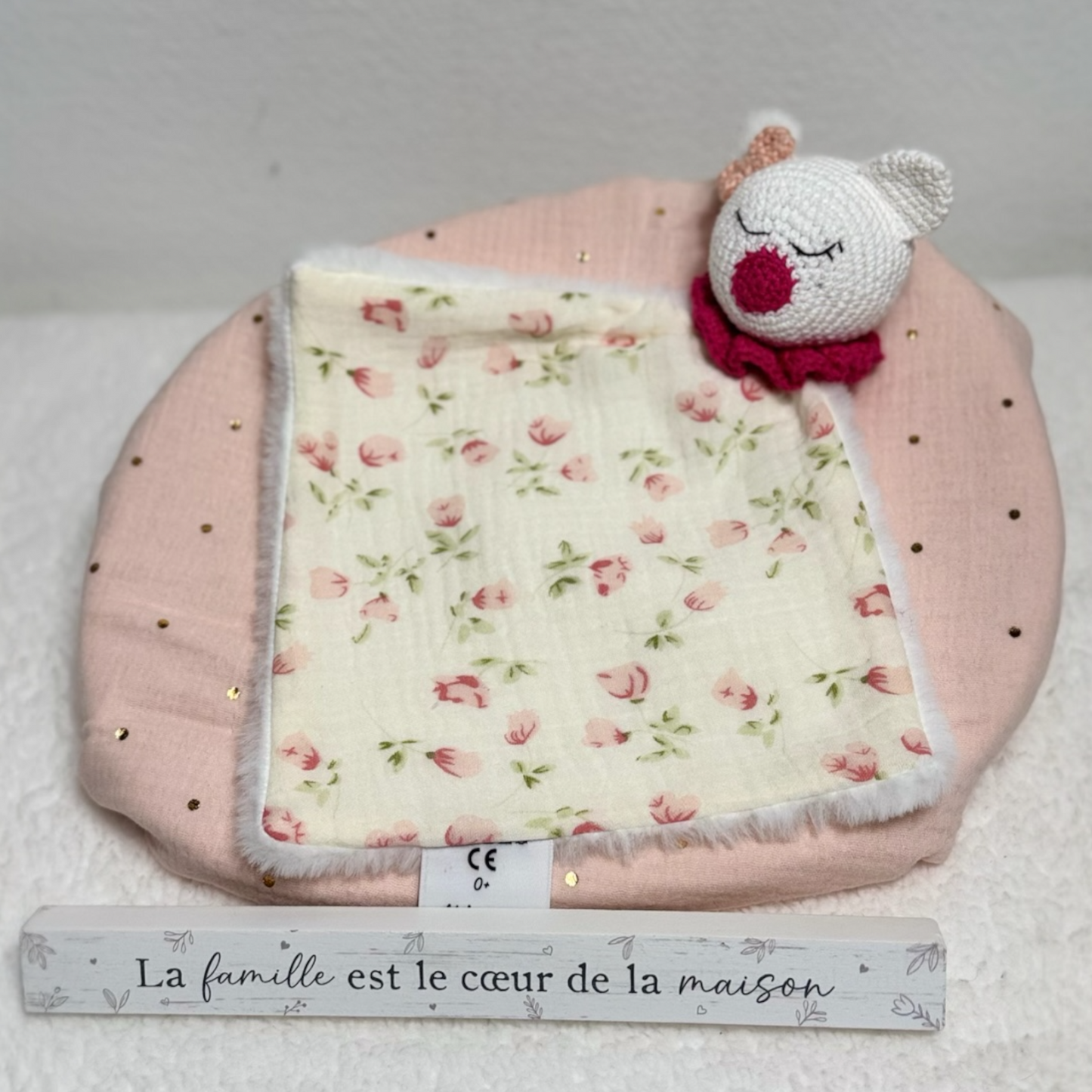 Doudou lange fleuri à personnaliser - Cadeau de naissance unique